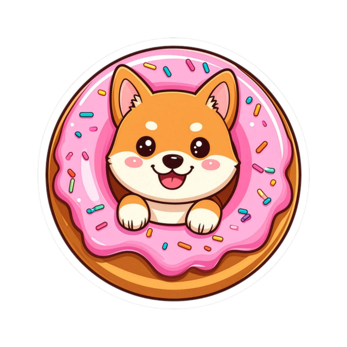 Cute Shiba Inu Doughnut Kiss-Cut Sticker 4