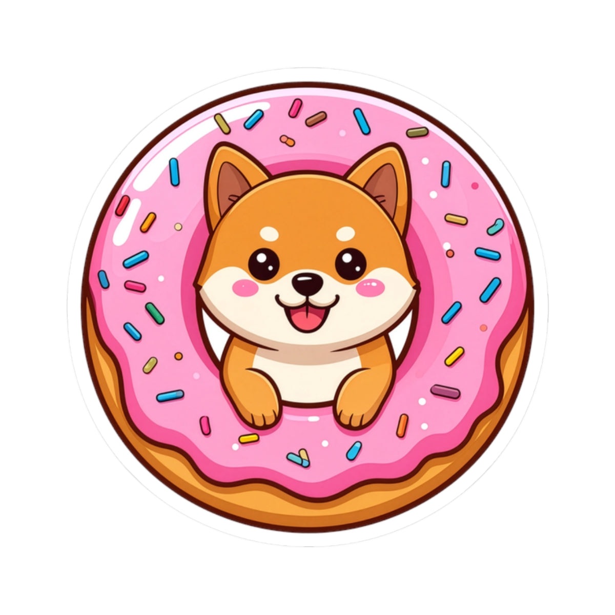 Shib Inu Doughnut Sticker 2 — Cute Kiss-Cut Vinyl Decal