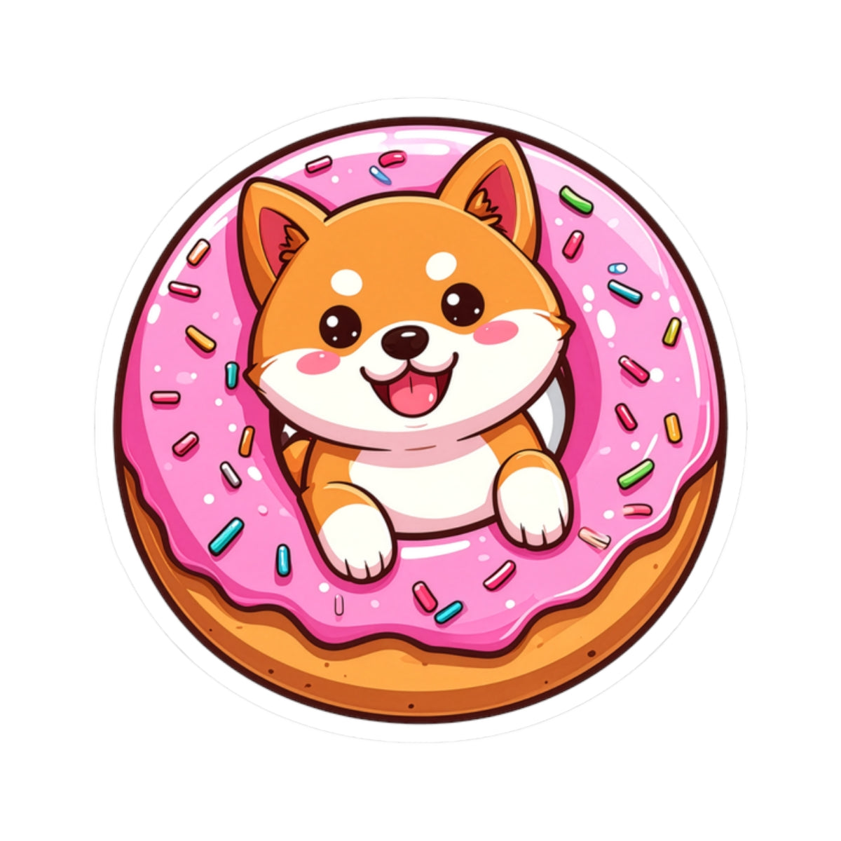 Cute Shiba Inu Donut Sticker 1 — Kawaii Dog Kiss-Cut Decal