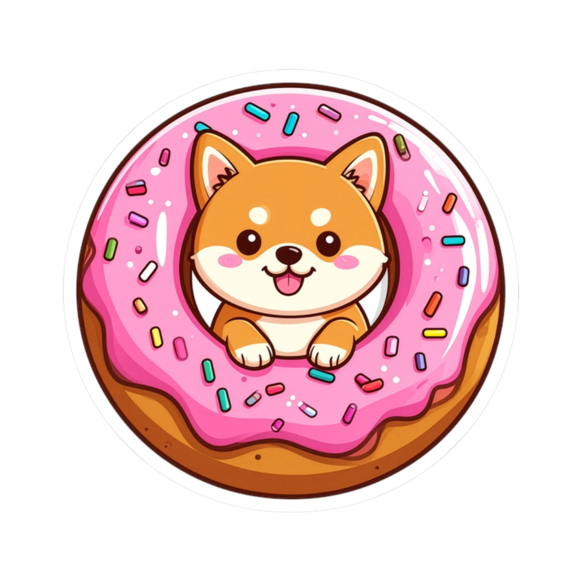 Cute Shiba Inu Donut Sticker 3— Cute Kiss-Cut Vinyl Decal