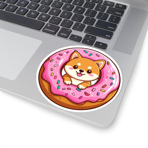 Cute Shiba Inu Donut Sticker 3— Cute Kiss-Cut Vinyl Decal
